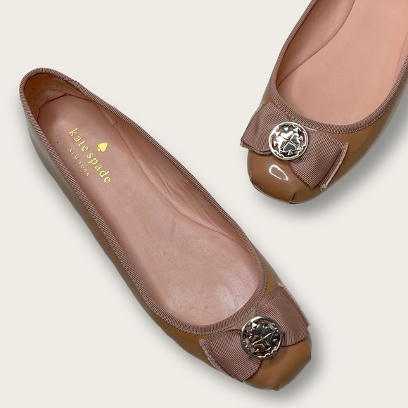 kate spade Shoes - Kate Spade Fontana Nude Patent Leather Bow Ballet Flats Size 8
